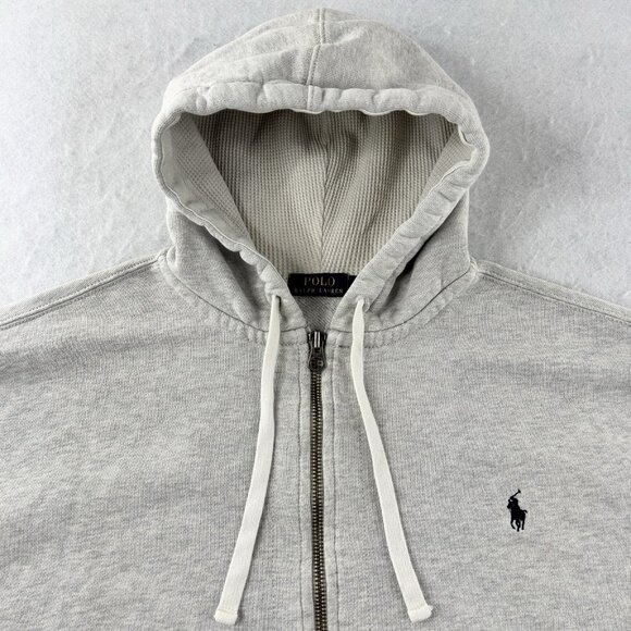 Polo Ralph Lauren Men’s 3XLT Gray Full Zip Hoodie Thermal Waffle Knit Lined Hood - Picture 7 of 13